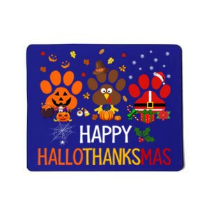 Cat Dog Paw Print Happy Hallothanksmas Halloween Christmas Funny Gift Mousepad