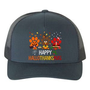 Cat Dog Paw Print Happy Hallothanksmas Halloween Christmas Funny Gift Yupoong Adult 5-Panel Trucker Hat