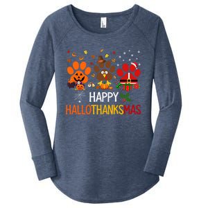 Cat Dog Paw Print Happy Hallothanksmas Halloween Christmas Funny Gift Women's Perfect Tri Tunic Long Sleeve Shirt