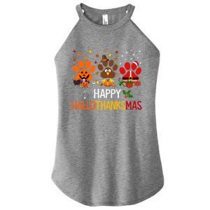 Cat Dog Paw Print Happy Hallothanksmas Halloween Christmas Funny Gift Women's Perfect Tri Rocker Tank