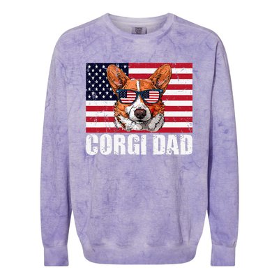 Corgi Dad Pembroke Welsh Corgi Us Flag Dog Lover Colorblast Crewneck Sweatshirt