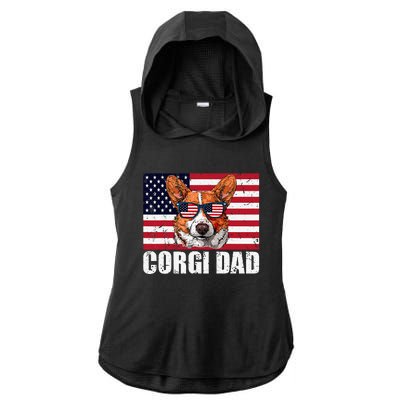 Corgi Dad Pembroke Welsh Corgi Us Flag Dog Lover Ladies PosiCharge Tri-Blend Wicking Draft Hoodie Tank