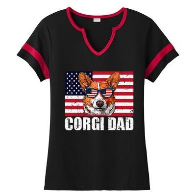 Corgi Dad Pembroke Welsh Corgi Us Flag Dog Lover Ladies Halftime Notch Neck Tee