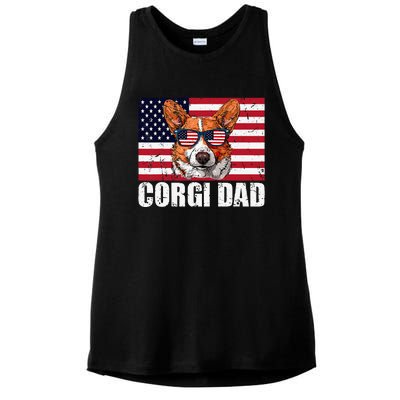 Corgi Dad Pembroke Welsh Corgi Us Flag Dog Lover Ladies PosiCharge Tri-Blend Wicking Tank