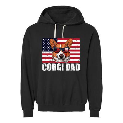 Corgi Dad Pembroke Welsh Corgi Us Flag Dog Lover Garment-Dyed Fleece Hoodie