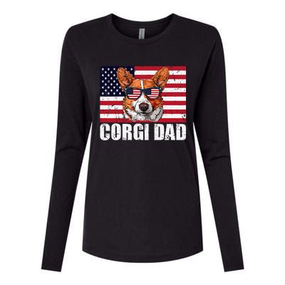 Corgi Dad Pembroke Welsh Corgi Us Flag Dog Lover Womens Cotton Relaxed Long Sleeve T-Shirt