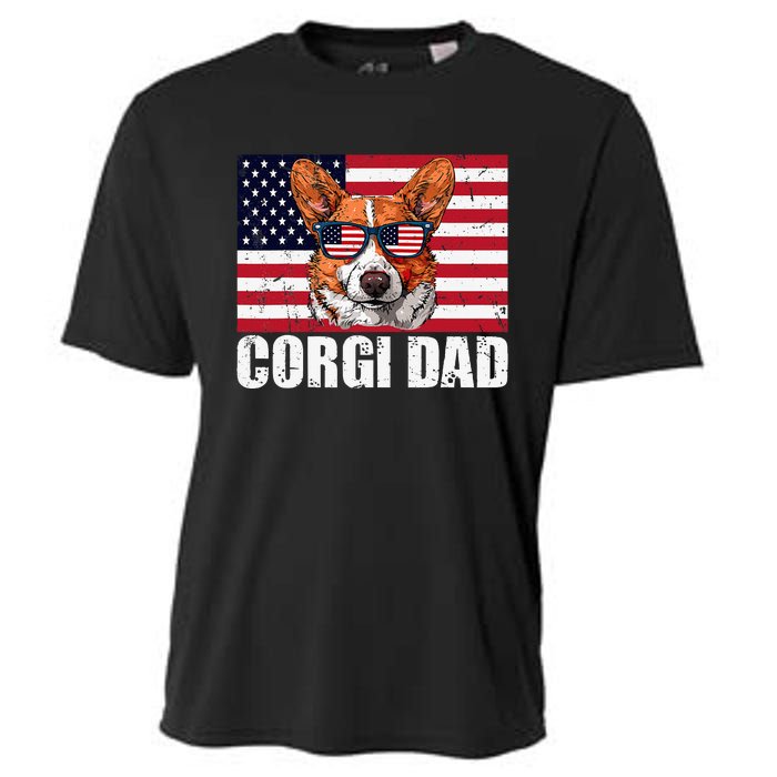 Corgi Dad Pembroke Welsh Corgi Us Flag Dog Lover Cooling Performance Crew T-Shirt