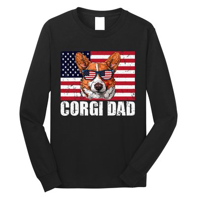 Corgi Dad Pembroke Welsh Corgi Us Flag Dog Lover Long Sleeve Shirt