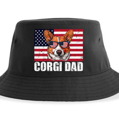 Corgi Dad Pembroke Welsh Corgi Us Flag Dog Lover Sustainable Bucket Hat