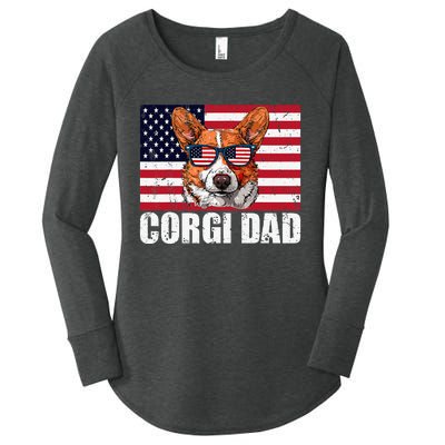 Corgi Dad Pembroke Welsh Corgi Us Flag Dog Lover Women's Perfect Tri Tunic Long Sleeve Shirt