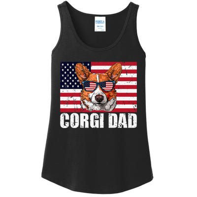 Corgi Dad Pembroke Welsh Corgi Us Flag Dog Lover Ladies Essential Tank