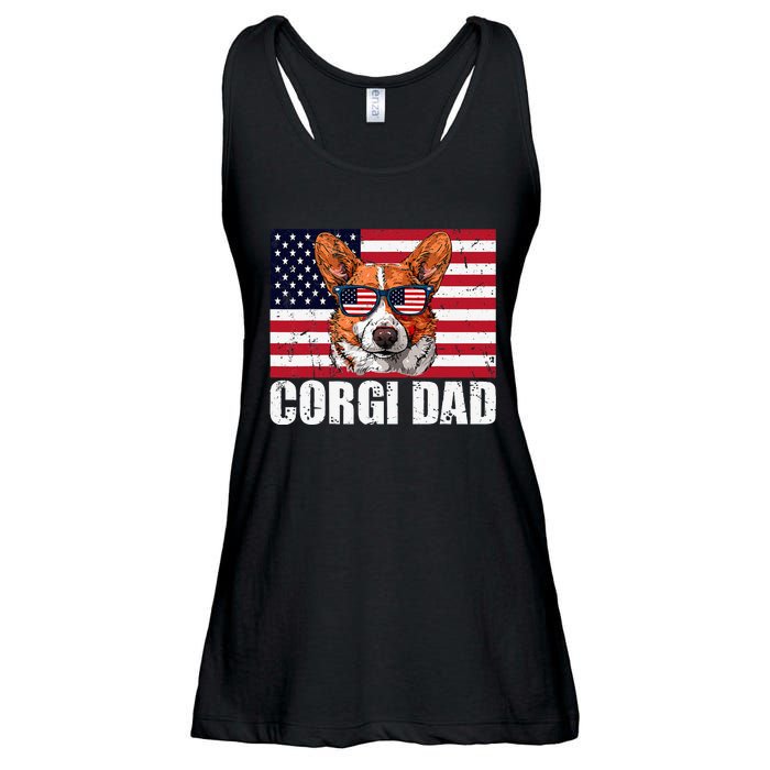 Corgi Dad Pembroke Welsh Corgi Us Flag Dog Lover Ladies Essential Flowy Tank