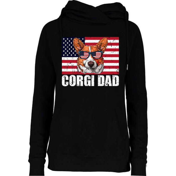 Corgi Dad Pembroke Welsh Corgi Us Flag Dog Lover Womens Funnel Neck Pullover Hood