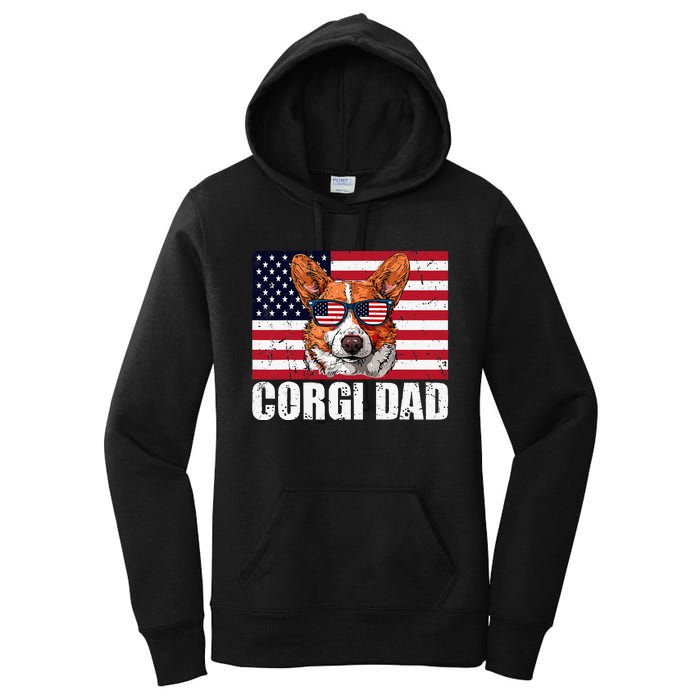 Corgi Dad Pembroke Welsh Corgi Us Flag Dog Lover Women's Pullover Hoodie