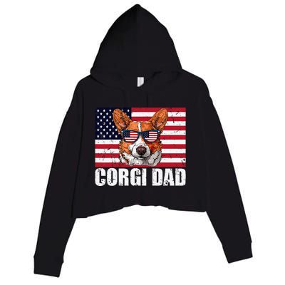 Corgi Dad Pembroke Welsh Corgi Us Flag Dog Lover Crop Fleece Hoodie