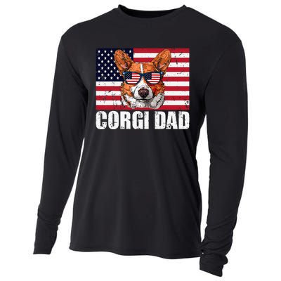 Corgi Dad Pembroke Welsh Corgi Us Flag Dog Lover Cooling Performance Long Sleeve Crew