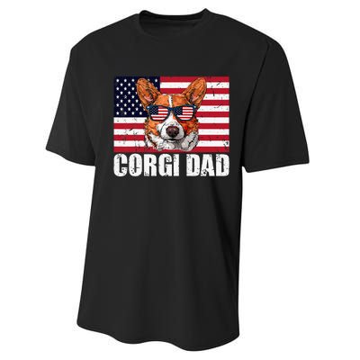 Corgi Dad Pembroke Welsh Corgi Us Flag Dog Lover Performance Sprint T-Shirt