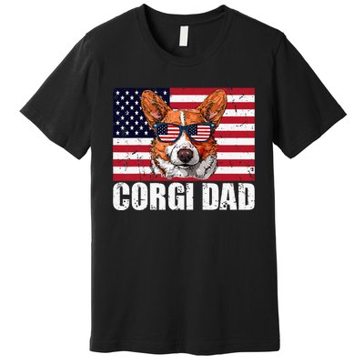 Corgi Dad Pembroke Welsh Corgi Us Flag Dog Lover Premium T-Shirt