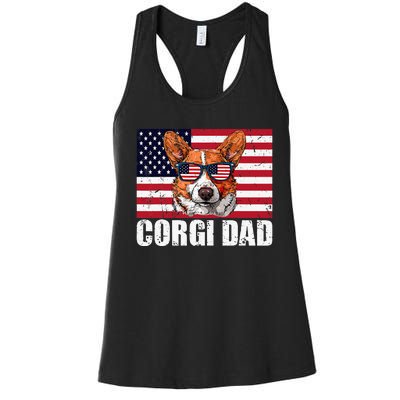 Corgi Dad Pembroke Welsh Corgi Us Flag Dog Lover Women's Racerback Tank