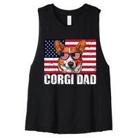 Corgi Dad Pembroke Welsh Corgi Us Flag Dog Lover Women's Racerback Cropped Tank