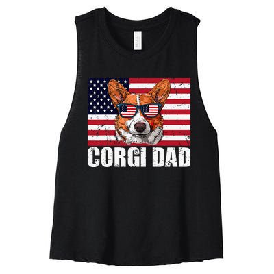 Corgi Dad Pembroke Welsh Corgi Us Flag Dog Lover Women's Racerback Cropped Tank