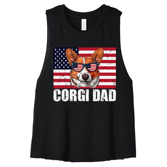 Corgi Dad Pembroke Welsh Corgi Us Flag Dog Lover Women's Racerback Cropped Tank