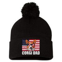 Corgi Dad Pembroke Welsh Corgi Us Flag Dog Lover Pom Pom 12in Knit Beanie