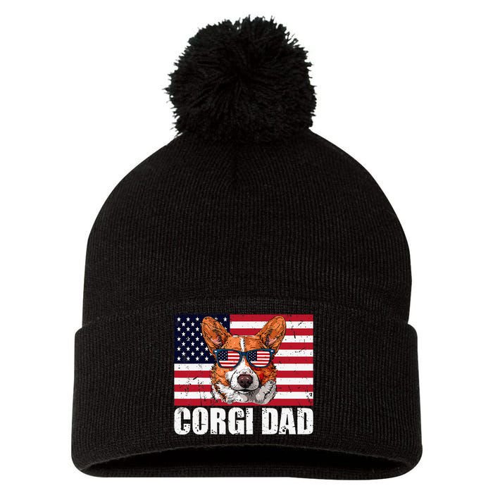 Corgi Dad Pembroke Welsh Corgi Us Flag Dog Lover Pom Pom 12in Knit Beanie