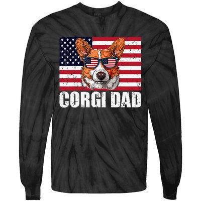 Corgi Dad Pembroke Welsh Corgi Us Flag Dog Lover Tie-Dye Long Sleeve Shirt