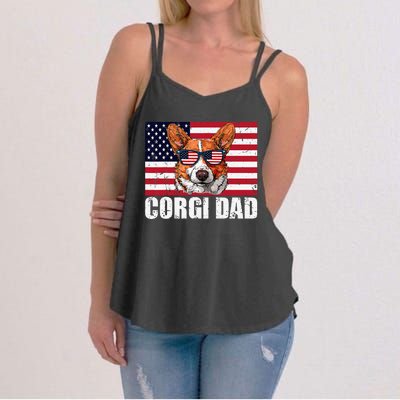 Corgi Dad Pembroke Welsh Corgi Us Flag Dog Lover Women's Strappy Tank