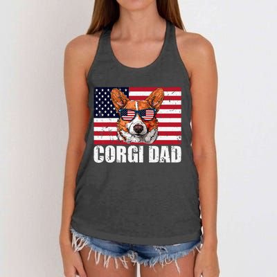 Corgi Dad Pembroke Welsh Corgi Us Flag Dog Lover Women's Knotted Racerback Tank