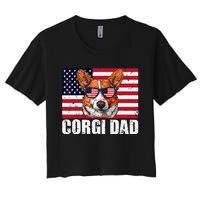 Corgi Dad Pembroke Welsh Corgi Us Flag Dog Lover Women's Crop Top Tee