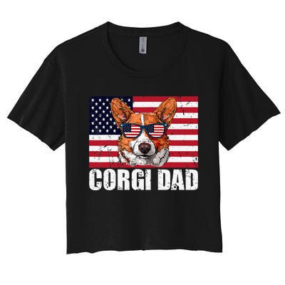 Corgi Dad Pembroke Welsh Corgi Us Flag Dog Lover Women's Crop Top Tee