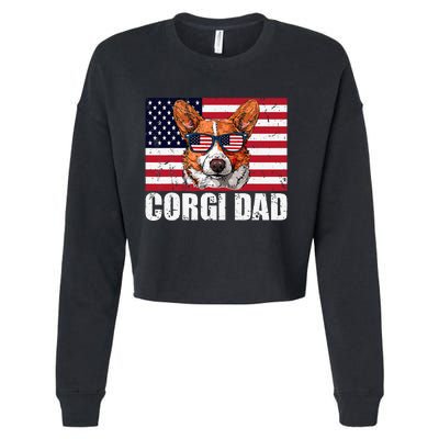 Corgi Dad Pembroke Welsh Corgi Us Flag Dog Lover Cropped Pullover Crew