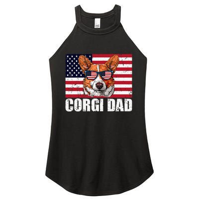 Corgi Dad Pembroke Welsh Corgi Us Flag Dog Lover Women’s Perfect Tri Rocker Tank