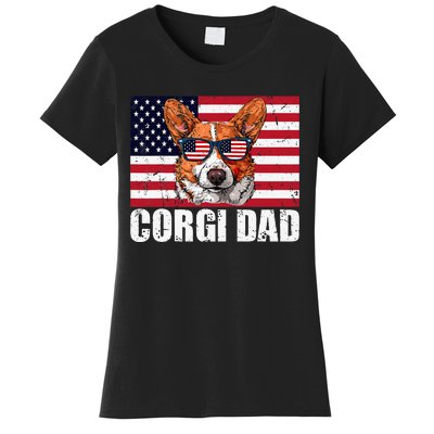 Corgi Dad Pembroke Welsh Corgi Us Flag Dog Lover Women's T-Shirt