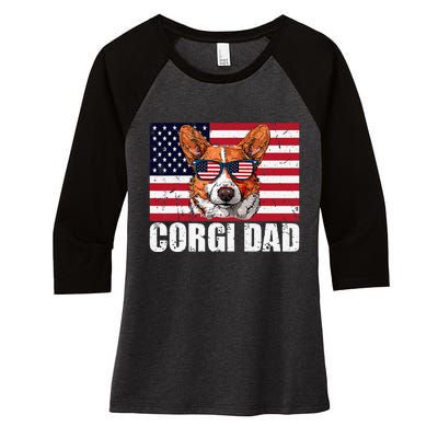 Corgi Dad Pembroke Welsh Corgi Us Flag Dog Lover Women's Tri-Blend 3/4-Sleeve Raglan Shirt