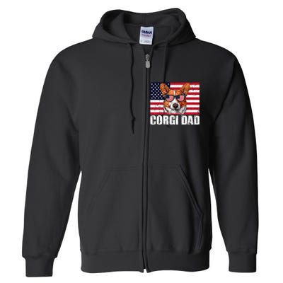 Corgi Dad Pembroke Welsh Corgi Us Flag Dog Lover Full Zip Hoodie