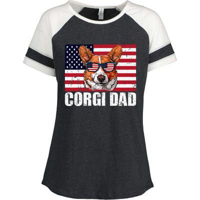 Corgi Dad Pembroke Welsh Corgi Us Flag Dog Lover Enza Ladies Jersey Colorblock Tee