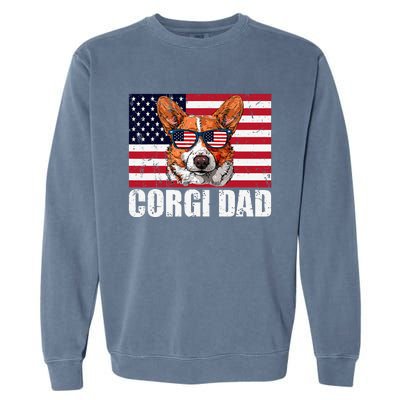 Corgi Dad Pembroke Welsh Corgi Us Flag Dog Lover Garment-Dyed Sweatshirt