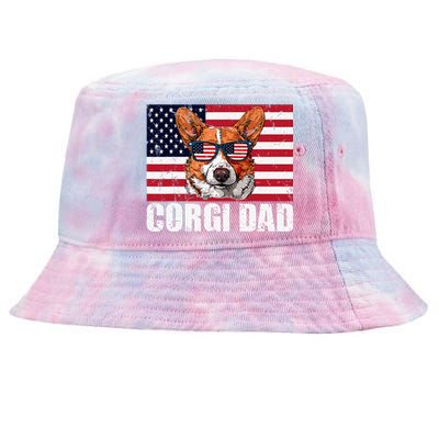 Corgi Dad Pembroke Welsh Corgi Us Flag Dog Lover Tie-Dyed Bucket Hat