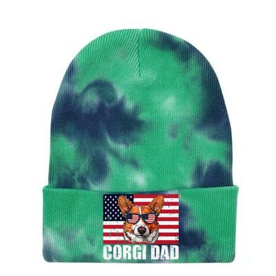 Corgi Dad Pembroke Welsh Corgi Us Flag Dog Lover Tie Dye 12in Knit Beanie