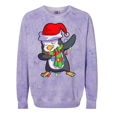 Christmas Dabbing Penguin Matching Family Colorblast Crewneck Sweatshirt