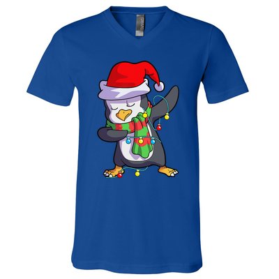 Christmas Dabbing Penguin Matching Family V-Neck T-Shirt