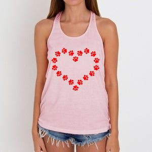 Cute Dog Paw Print Dog Gift Funnypaw Print Ornat Heart Love Gift Women's Knotted Racerback Tank