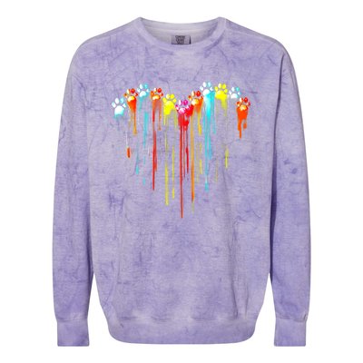 Colorful Dog Paw Heart Print Colorblast Crewneck Sweatshirt