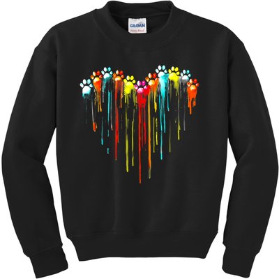 Colorful Dog Paw Heart Print Kids Sweatshirt