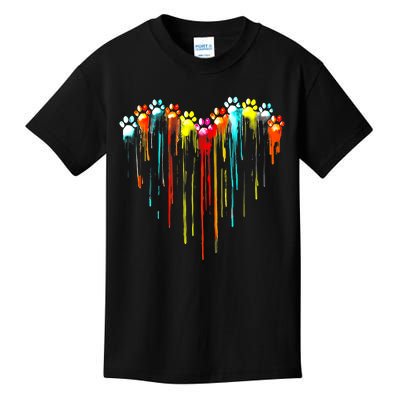 Colorful Dog Paw Heart Print Kids T-Shirt