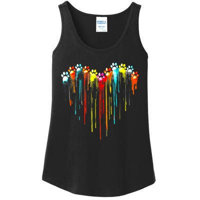 Colorful Dog Paw Heart Print Ladies Essential Tank