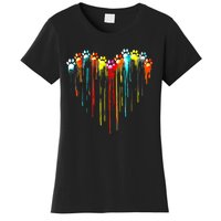 Colorful Dog Paw Heart Print Women's T-Shirt